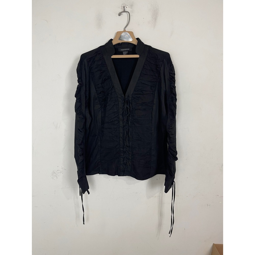 Ashley Stewart Black Lace Up Ruched Blouse Womens 18W Gothic Victorian Top